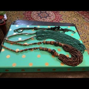 Trio of vintage necklaces Turquoise seed beads Wooden seed beads Hematite beads